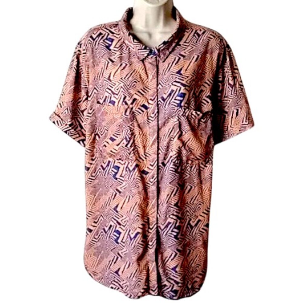 The Empower Short Sleeve Button Up Shirt 2X Orange Blue Wild Fang WN8600